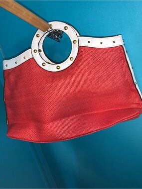 Red Purse with White Ring Handle